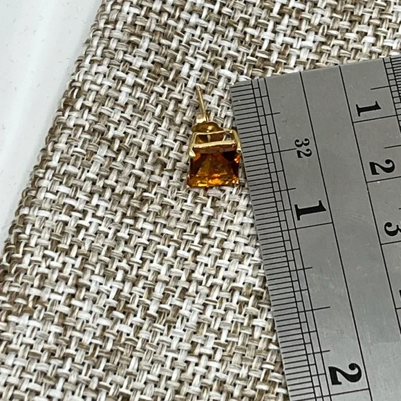 Vintage 14K Yellow Gold Princess Cut Citrine Stud Earrings - Picture 17 of 17